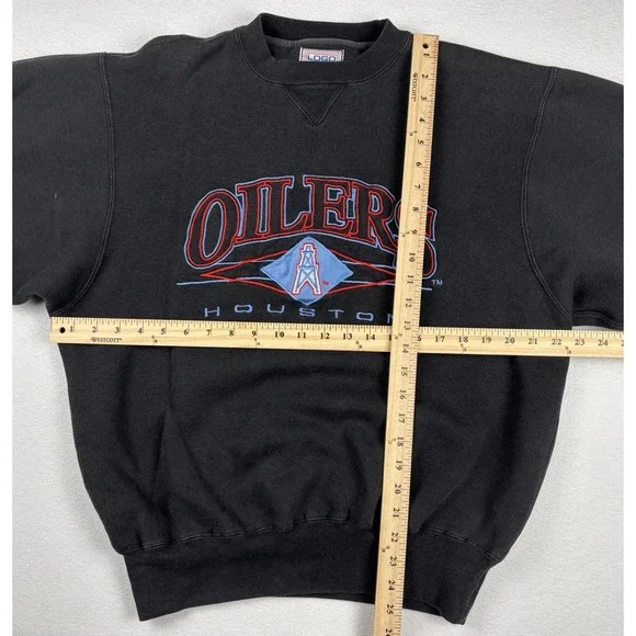 Vintage Logo 7 Houston Oilers NFL Sweatshirt Black Crewneck Size M 90s Retro